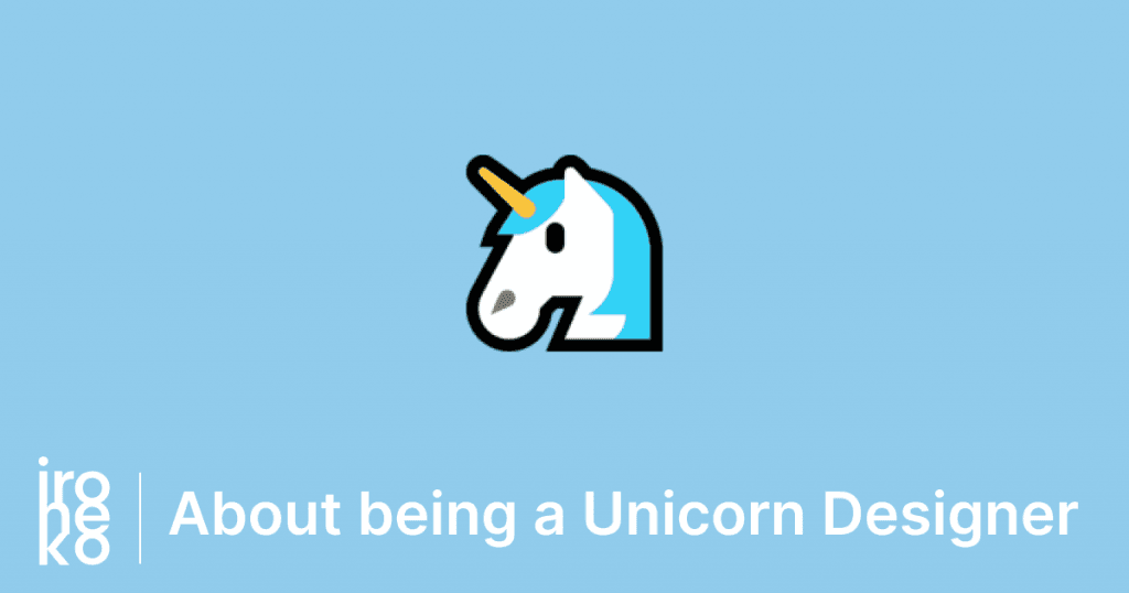 a unicorn emoji on a blue background with the text "about being a unicorn designer"