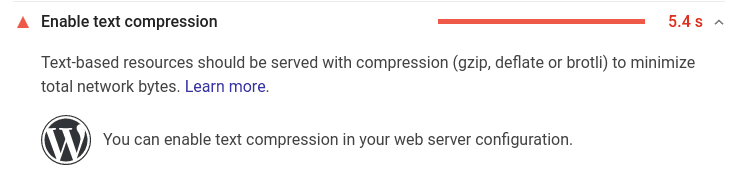 a screenshot from an analysis of a small business website, with the notice 'enable text compression'