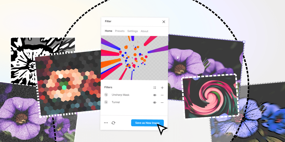 A promotional image from Leonard Thomas' 'Filter' photo-editing plugin for Figma 