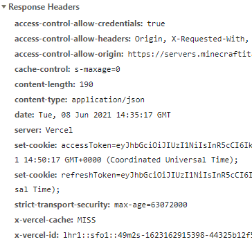 An example of the Set-Cookie header on how to store access tokens